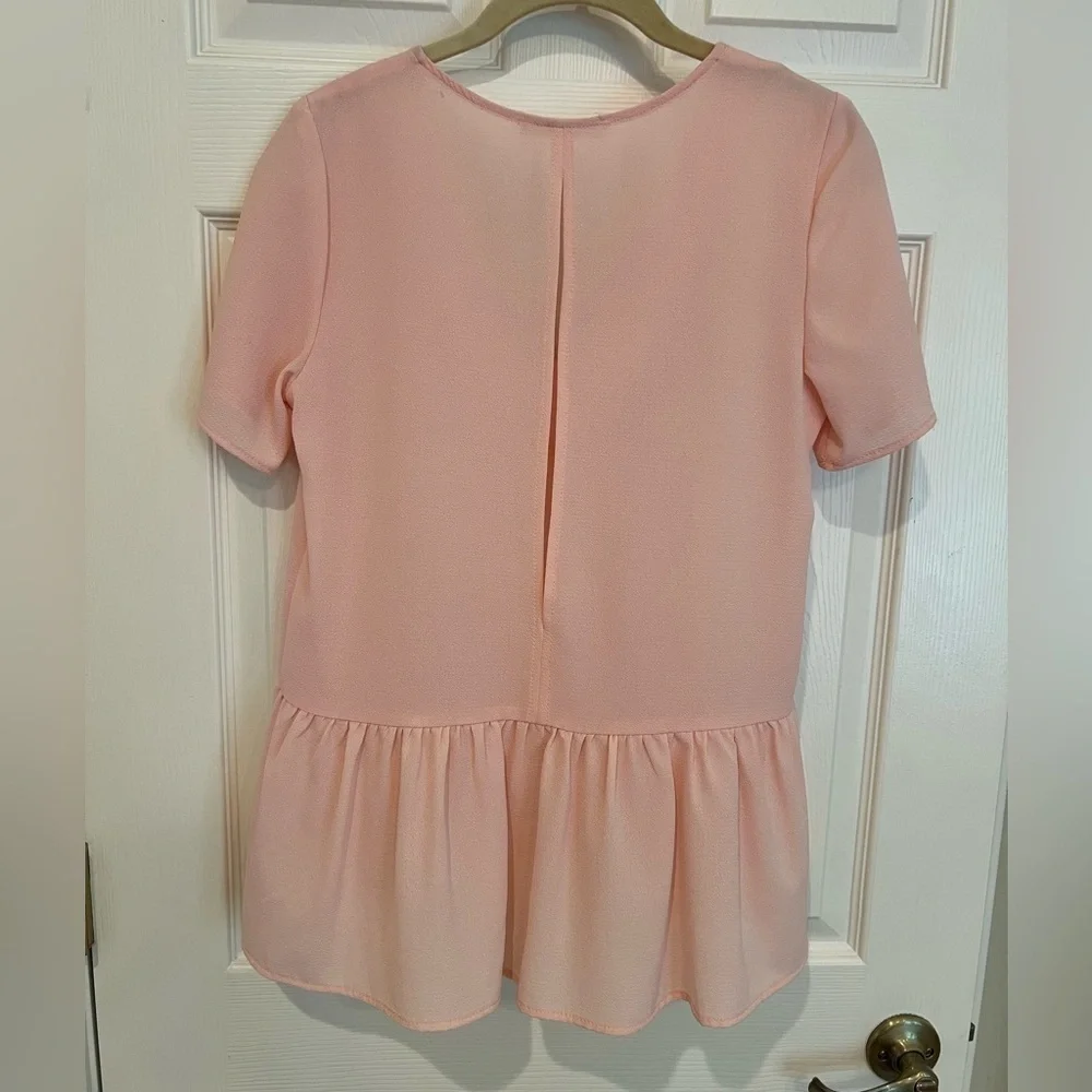 Caramela Pink Peplum Blouse with Sleeves V Neck Open Back Preppy